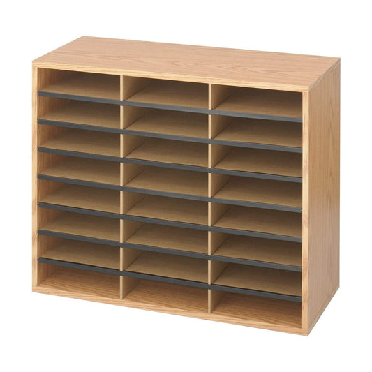 Safco Literature Organizer, 24 Compartments, Office and Classroom Mailbox with Adjustable Shelves, Wood Paper and Mail Sorter, Medium Oak