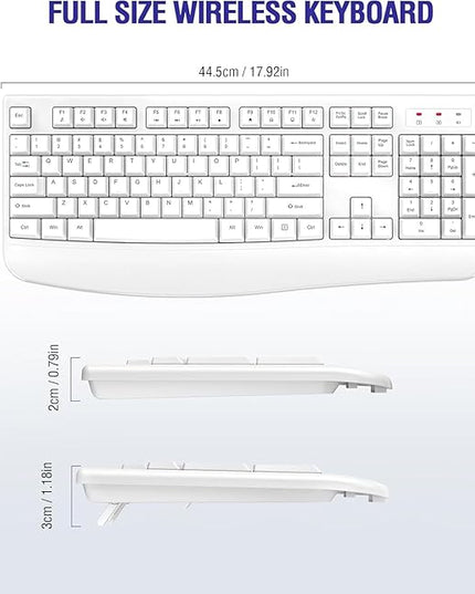QUASIO Wireless Keyboard, 2.4G Full-Sized Ergonomic Wireless Computer Keyboard with Wrist Rest for Windows, Mac OS Laptop/PC/Desktop/Notebook(Off White)