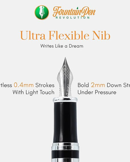 FPR Ambassador Ultra Flex Nib Fountain Pen Set, Black - Refillable Pen w/Cartridges & Converter - Calligraphy Pens for Writing, Journaling & Gifting - Luxury Pens For Smooth Strokes