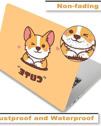 Laptop Skin Sticker Decal,12" 13" 13.3" 14" 15" 15.4" 15.6 inch Laptop Vinyl Skin Sticker Cover Art Protector Notebook PC (2 Wrist Pad Skins Included), Decorative Waterproof Removable, Cute Corgi