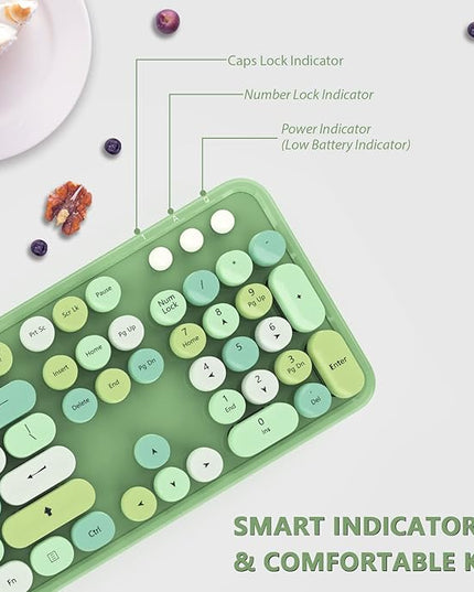 Wireless Keyboard and Mouse Combo, Cute Colorful 104-Key Typewriter Retro Round Keycaps Keyboard for PC Laptop,Windows,Desktop,Perfer for Home and Office Keyboards (Green)