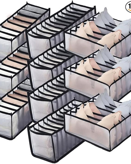 HSLFUAI 10 Pack Wardrobe Clothes Organizer for Bra, Underwear, Sock, Tie Transparent Mesh Drawer Clothes Storage, Women Underwear Storage Compartment Box