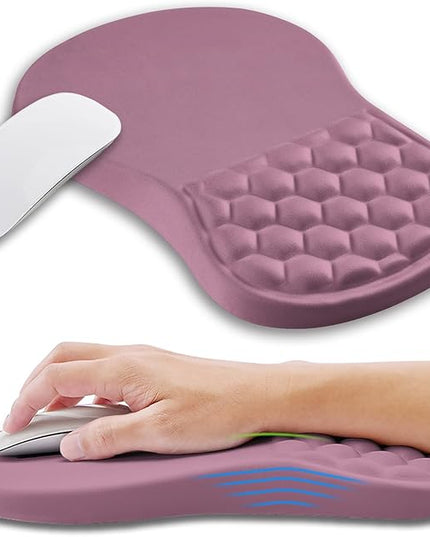 Ergonomic Mouse Pad Wrist Support with Memory Foam Massage Bulge, Carpal Tunnel Pain Relief Mousepad Wrist Rest for Mouse(12x8 inch, Dark Pink)