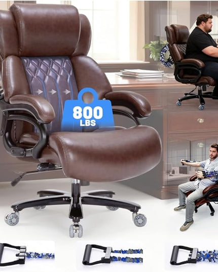 800lbs Executive Office Chair with resistance band, Big and Tall Desk Chair with Lumbar Support, Computer Office Chairs for Heavy People,Desk Chairs with Pocket Spring Cushion,Dual Rubber Wheel