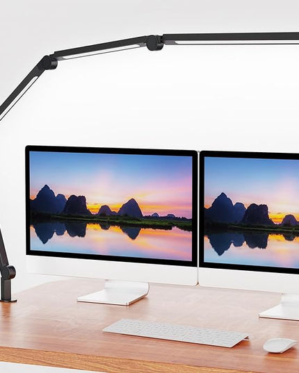 LED Desk Lamp with Clamp,Adjustable Swing Arm Desk Lamps for Home Office,Dimmable Tempering Eye Care Desk Light Bright Modern Led Table Lamp for Nail Tech Architect,Flexible Tall Task Table Light