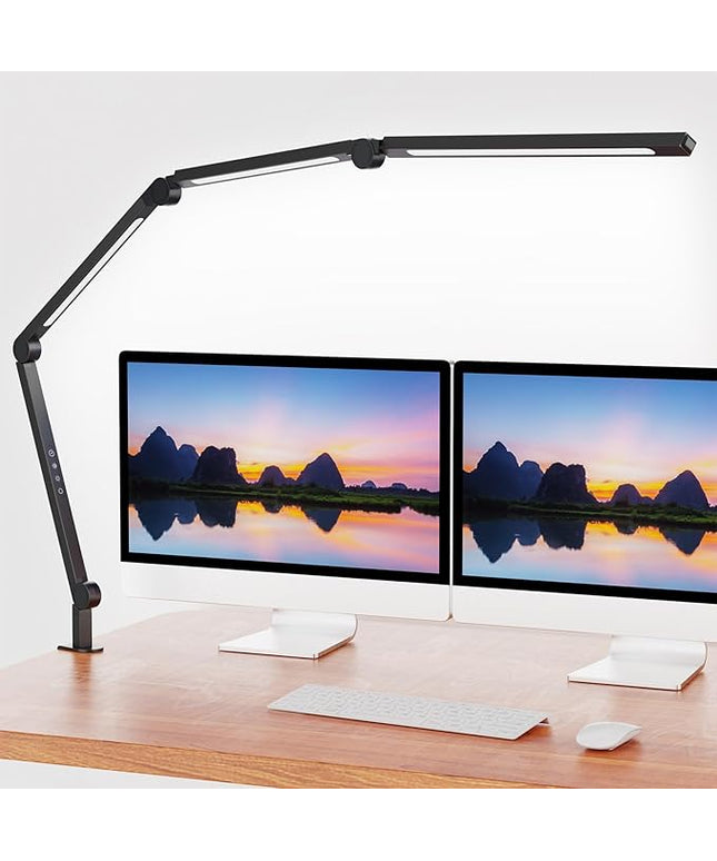 LED Desk Lamp with Clamp,Adjustable Swing Arm Desk Lamps for Home Office,Dimmable Tempering Eye Care Desk Light Bright Modern Led Table Lamp for Nail Tech Architect,Flexible Tall Task Table Light