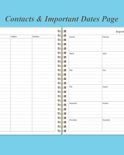 Daily Planner Undated - A5 To Do List Notebook Hourly Schedules, Spiral Appointment Planner for Women and Men, PVC Hardcover, Inner Pocket, Elastic Closure, 5.8" x 8.3", Blue Watercolor