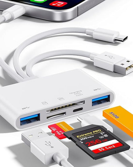 5-in-1 Memory Card Reader, USB OTG Adapter & SD Card Reader for i-Phone/i-Pad, USB C and USB A Devices with Micro SD & SD Card Slots, Supports SD/Micro SD/SDHC/SDXC/MMC