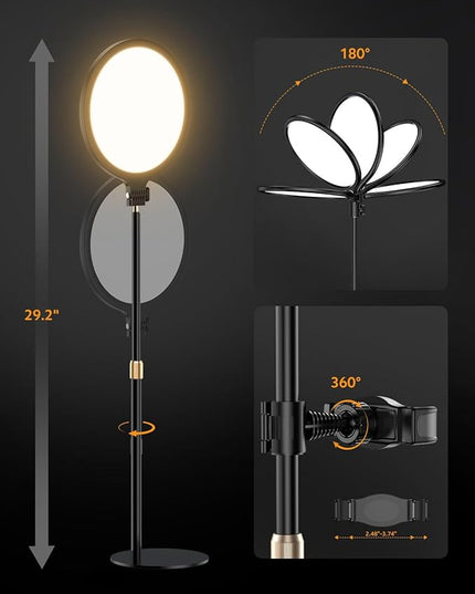 Ring Light with Stand for Zoom Meetings, 360° Rotate 10.5" Zoom Lighting for Computer Video Conference Light Desk Light, Full-Screen LED Lighting with Phone Holder for Live Streaming, Video Call