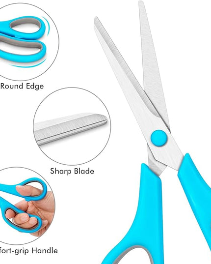 30 Packs Scissors Bulk, 8 Inch Scissors All Purpose Sharp Sewing Fabric Shears for Office Home School Supplies, Middle/High School Student Teacher Classroom Craft Scissor, Comfort Right/Left Handles