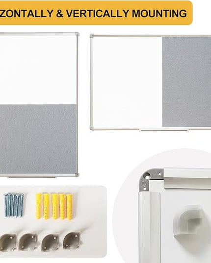DEVELOP Grey Felt Bulletin & Magnetic Dry Erase Combo Board, 24 x 18 Inch, Wall Mounted Whiteboard/Grey Felt Bulletin Combination Board with Marker Tray, Pins, Eraser, Markers & Magnets