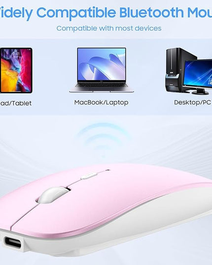 SUNGI Bluetooth Mouse,Slim noiseless Click Rechargeable Wireless Mice for MacBook pro MacBook Air/iPhone/ipad/Tablet/Laptop/Notebook,Pink