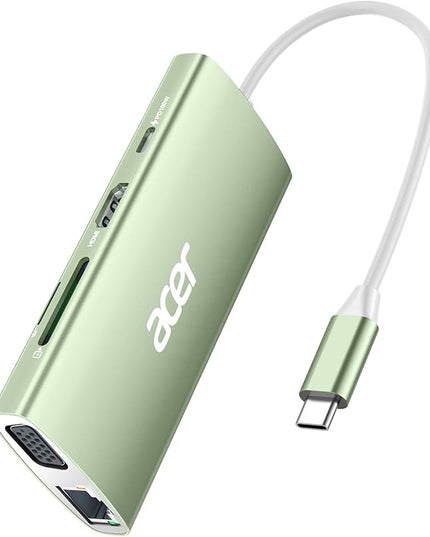 Acer USB C Hub with 4K HDMI, 9-in-1 USB C to Ethernet Adapter, 5Gbps USBA 3.0 Docking Station, VGA Splitter, SD Card Reader, PD 100W Charging for MacBook, Acer, Laptops, Surface and More (Green)