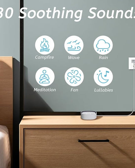 iEasy Sleep White Noise Sound Machines with 30 Soothing Sounds 3.5 mm Headphone Jack 5 Timer Settings 32 Precise Volume Memory Function Compact Design Ideal Gift