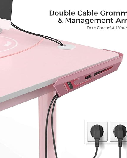 EUREKA ERGONOMIC Gaming Desk,60 Inch Pink L-Shaped Computer Desk, Corner Desk Gamer Desk Game Table with Free Mouse Pad for Girls Home Office Wood & Metal Space-Saving,Easy to Assemble,Pink