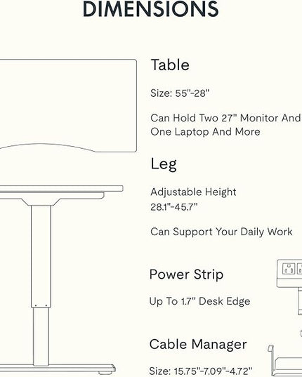FLEXISPOT EN2 Whole-Piece Standing Desk with Clamp Power Strip, 55 x 28 Electric Stand Up Height Adjustable Desk with Cable Management (White Frame + 55" White Wood Grain Desktop, 2 Packages)