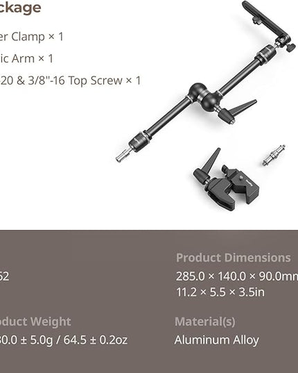 SMALLRIG Friction Magic Arm Camera Mount with Super Clamp and Platform, Overhead Camera Desk Mount Srand, Studio Space Saver, Heavy Duty Mount/Bracket for Lights, Cameras