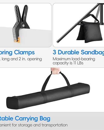 Photo Video Studio Large 20x7ft Adjustable Backdrop Stand, Photography Background Support System Kit with 310° Angle Rotatable Connector, 8 Clamps, 3 Sandbags and Carrying Bag