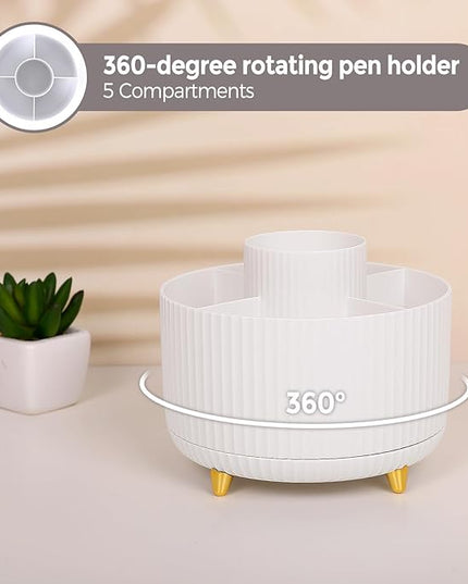 SKYDUE White Office Supplies Set, Office Desk Accessories 10PCS, Pencil Holder for Desk, Stapler, Tape Dispenser, Scissors, Ruler, Binder/Paper Clips and 1000pcs Staples,Desk Supplies Set