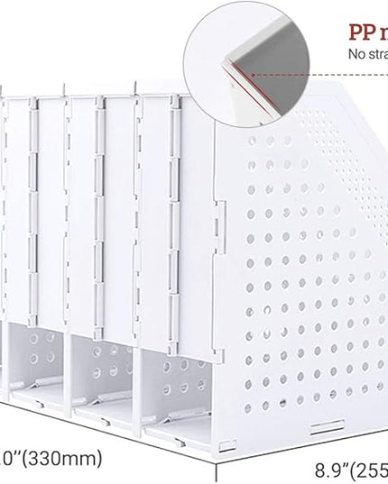SAYEEC Collapsible Magazine Holder Plastic Desktop 4 Compartment File Desk Magazine Organizer Vertical File Divider Sorter Storage Document Organizer for Office Home School Gray