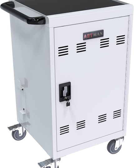 Laptop Charging Cabinets, Mobile Charging Carts and Cabinets, Holds Up to 32 Units, with Power Cord Management, Fits Screen Sizes Up to 16.3", Fits Chromebooks, Laptops, Fits School, Business, White