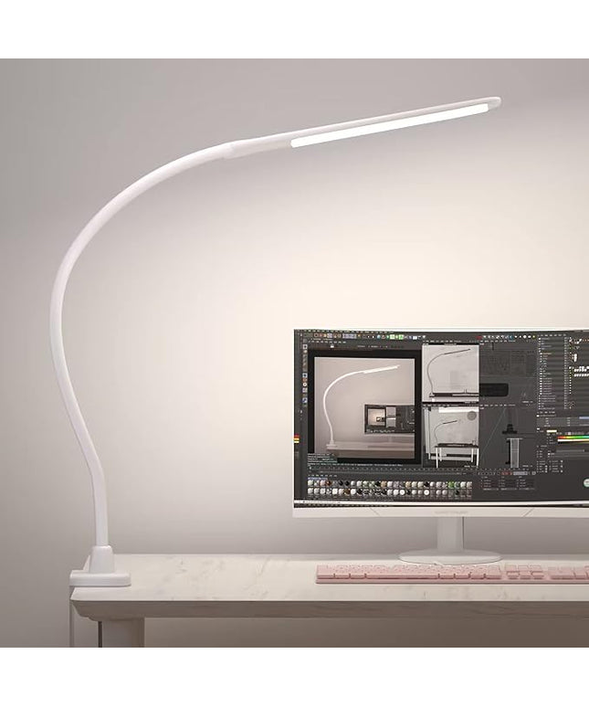 LED Desk Lamp With Clamp, 10W Gooseneck Lamps Touch Control,Swing Arm Clamp Lamp, Architect Clamp Desk Lamp Dimmable,Nail Lamp for Desk Table (White)