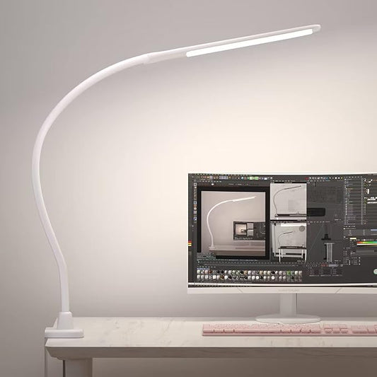LED Desk Lamp With Clamp, 10W Gooseneck Lamps Touch Control,Swing Arm Clamp Lamp, Architect Clamp Desk Lamp Dimmable,Nail Lamp for Desk Table (White)
