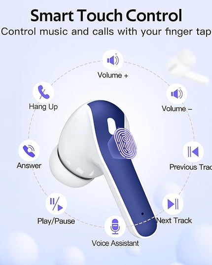 TAGRY 2 Sets X08 Ocean Blue and Purple Bluetooth Headphones True Wireless Earbuds 60H Playback Ear Buds with Wireless Charging Case in-Ear Earbuds with Mic