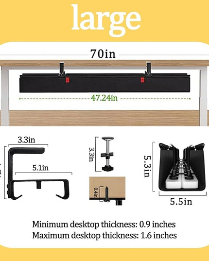 No Drill Under-Desk Cable Management Tray, Desktop Cable Organizer, Fabric Storage Tray, Two Installation Methods, Suitable for Office/Home Use. (13 * 47in)