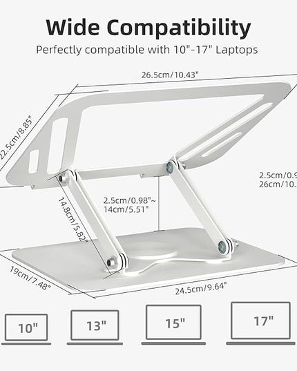 suptek Laptop Stand for Desk, Adjustable Computer Notebook Stand with 360° Rotating Base, Ergonomic Laptop Riser for Collaborative Work, Foldable & Portable Laptop Stand,fits for 11-17" Laptops,White