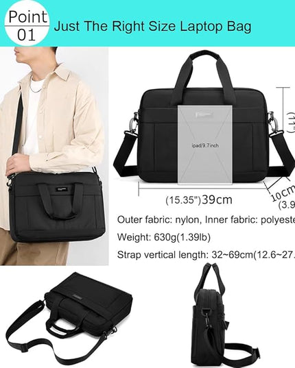 zhongningyifeng Laptop Bag 14 Inch Briefcase for Men Women Waterproof Nylon Lightweight, Shoulder Computer Messenger Handbag for Business Office Work Travel College Black