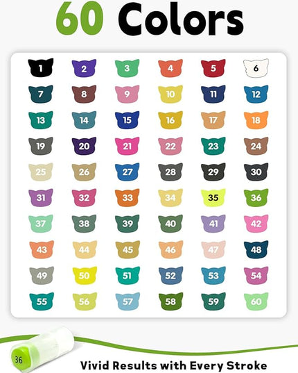 YHC 60 Colors Acrylic Paint Pens with Free App, Dual Tip Acrylic Paint Markers with Brush Tip and Fine Tip for Adults, Eggs, Wood, Rock, Canvas, Plastic, Stone, Glass, Ceramic