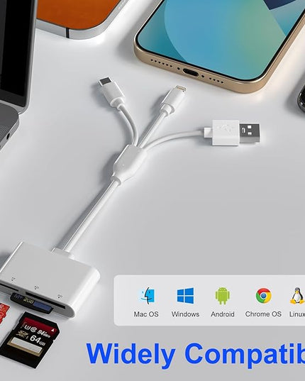 Digital Camera Adapter XD Card Reader - 2025 New SD Card Reader for iPhone 17/16/15/14/iPad/PC/Android/MAC, 3 in 1 Lightning+USB A+USB C OTG Adapter Plug & Play MicroSD SD/TF/XD Picture Reader