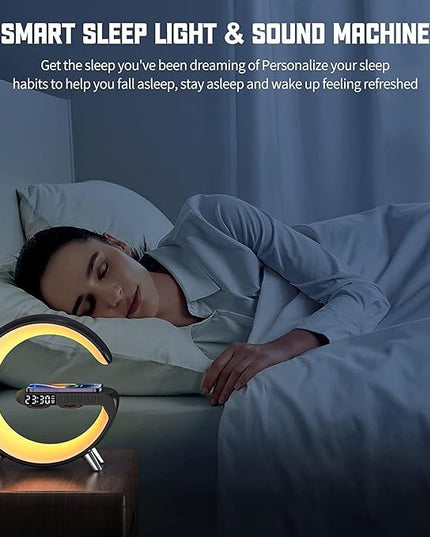 Smart Wireless Charging Alarm Clock with Bluetooth Speaker, App Controlled Bedside Lamp Table Light and Night Light, Bedroom Home Decor, Gift for Girls Boys and Family for Birthday Christmas (White)