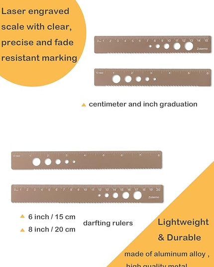 Zotemo Metal Geometry Set, 5-Piece Aluminum Ruler, Math Drafting Ruler Kit Includes Protractor, Triangle Rulers, Straight Rulers-Math Measurement Tools for School and Office Supplies (Gold)