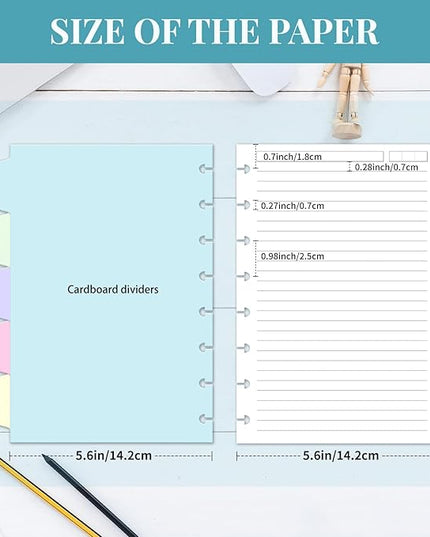 Discbound Refill Paper, Disc Paper Refill for Note-Taking System Discbound Planner Inserts with 240 Pages, 5 Sheets Dividers,White Paper Refill, Junior Size 5.6" x 8.3 "