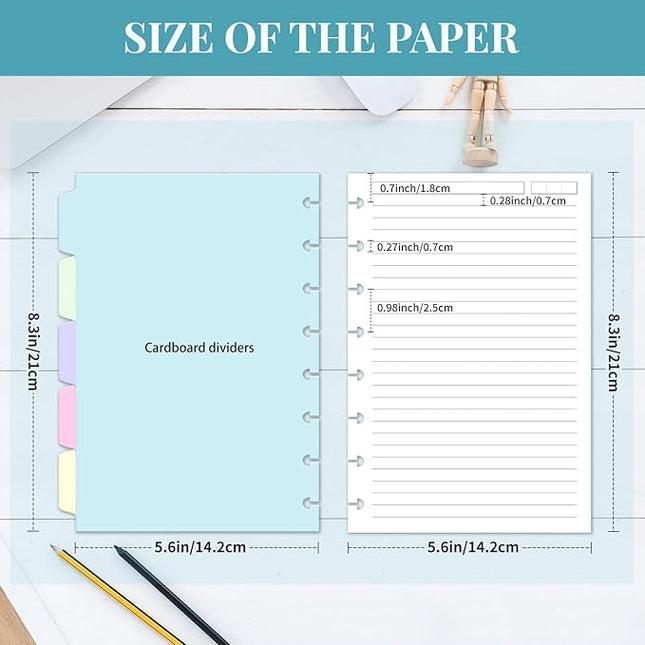 Discbound Refill Paper, Disc Paper Refill for Note-Taking System Discbound Planner Inserts with 240 Pages, 5 Sheets Dividers,White Paper Refill, Junior Size 5.6" x 8.3 "