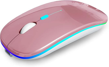 Wireless Bluetooth Mouse Rechargeable Laptop Mice with LED Use Portable(BT5.2 and USB 2.4G) Dual Mode Connection Silent Slim Computer Mouse for Laptop/iPad Tablet/Apple MacBook/PC (Rose Gold)