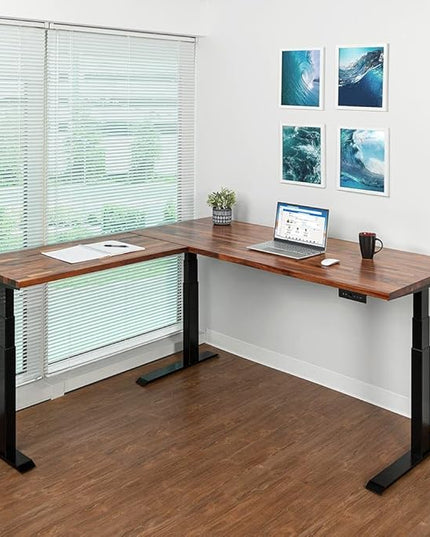S STAND UP DESK STORE Triple Motor Electric L-Shaped Corner Standing Desk with EZ Assemble Frame (Black Frame/Solid Walnut Top, 71 inch W x 71 inch D)