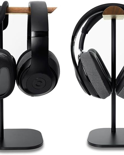 Gvoears Upgraded Headphone Stand, Walnut Wood Headphone Stands Headset Holder for Desk, Support Dual Headsets Suspension, Aluminum Alloy Support Rod Hanger, Dual Headphones Stand with Great Stablity