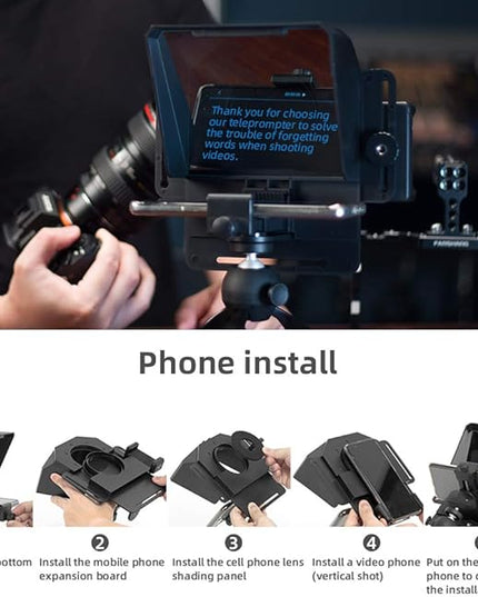 AMBITFUL Teleprompter 7.5'' with Tabletop Tripod for Smartphone and DSLR Camera, Adjustable Phone Clip & Camera Adapting Ring, for Live Streaming, Interviews(Mini Teleprompter Only)