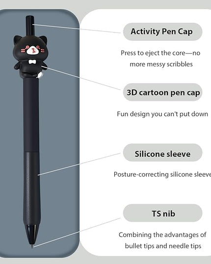 10Pcs Black Cute Cat Stationery Set Cat School Supplies Kawaii Japanese Stationery Birthday GIFS Including Pens Pencil Sharpener Highlighter Eraser Correction Tape Ruler for Office School Supplies