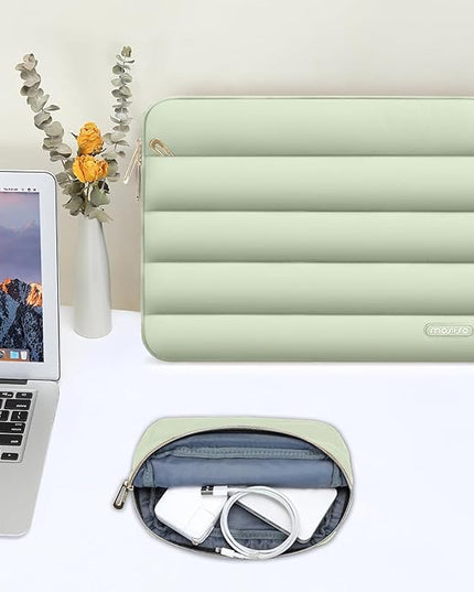 MOSISO 13.3 inch Laptop Case, 13-13.3 inch Puffy Laptop Sleeve Compatible with MacBook Air 13 13.6 M4 M3 M2 M1/Pro 13/Pro 14, HP Dell ASUS Lenovo,Polyester Horizontal Bag with Small Case, Sage Green