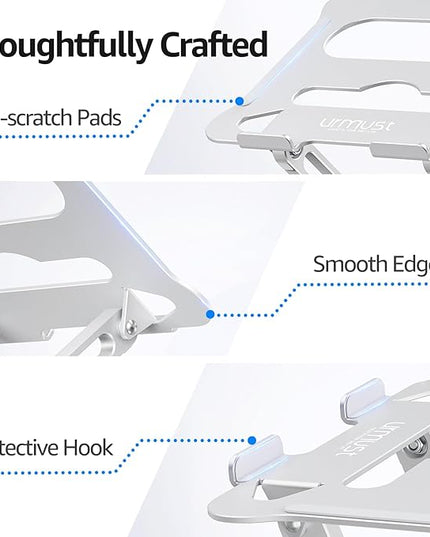 Urmust Laptop Notebook Stand Holder Adjustable Ultrabook Stand Riser Portable Compatible with MacBook Air Pro HP Dell XPS Lenovo All laptops 10-15.6"(Silver)