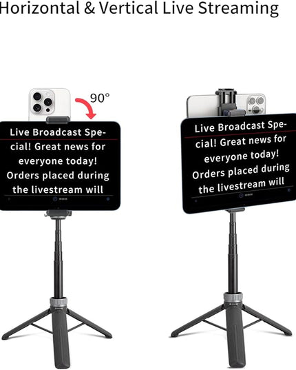 Large Screen Teleprompter Holder for Tablet/Phone with Extendable Tripod, Dual-Clamp Design with Interchangeable 3 Sizes of Clamps. Perfect for Live Streaming/Recording/Video Conference