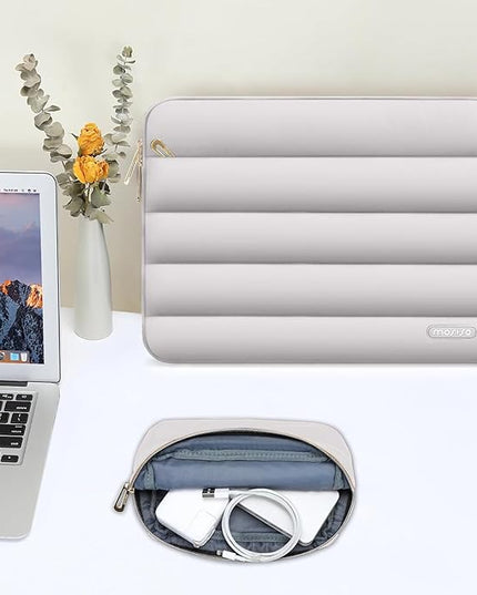 MOSISO 15-15.6 inch Laptop Case, 16 inch Puffy Laptop Sleeve Compatible with MacBook Pro 16, HP Dell ASUS Acer Toshiba Lenovo Notebook Computer, Polyester Horizontal Bag with Small Case, Gray