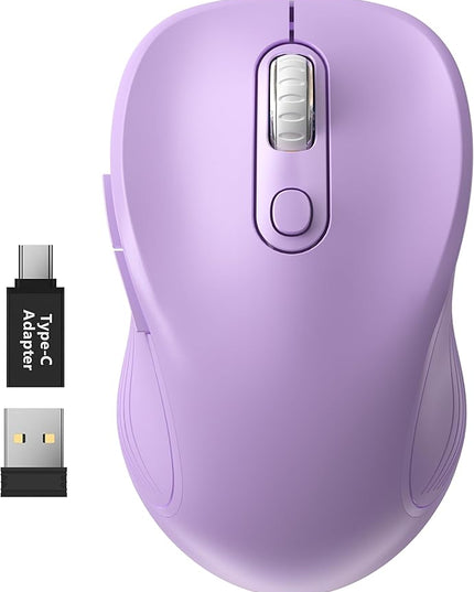 WisFox 2.4G Wireless Mouse for Laptop, Ergonomic Computer Mouse with USB Receiver and Type-C Adapter, 3 Adjustable Levels DPI, 6 Button Cordless Wireless Mice (Violate)