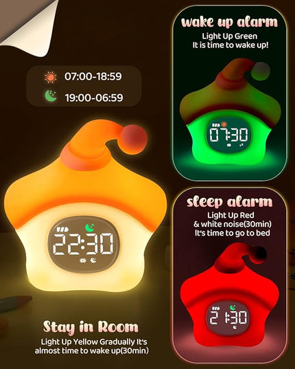 Star Alarm Clock with Night Light for Kids with Sleep Training and Sound Machine, Rechargeable Silicone Lamp OK to Wake Clock，Cute Animal Tabletop Lamp, Perfect Sleep Companion for Boys Girls, Pink