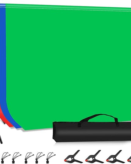 PULUZ Photo Background Support System with 9.5x6.5ft/300x200cm Backdrop Stand Kit, Portable greenscreen Background and Blue Red Backdrop for Photography, Video Shooting, Live Streaming, Party
