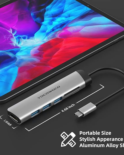 YOCOWOCO USB C Hub, 6 in 1 USB-C to HDMI Multiport Adapter with 4K HDMI, 3 USB 3.0 Ports and SD/TF Card Reader, USBC Dongle Splitter for MacBook Pro/Air, Laptops, PC, Desktop